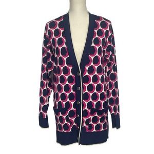 Charter Club Color Therapy Navy Pink Geometric Cardigan Sweater Women's L NWT